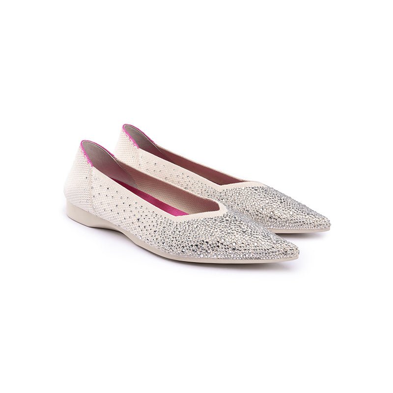 Rhinestone Knit Pointed Toe Ballet Flats – Ultra-Light Slip-On Dress Shoes