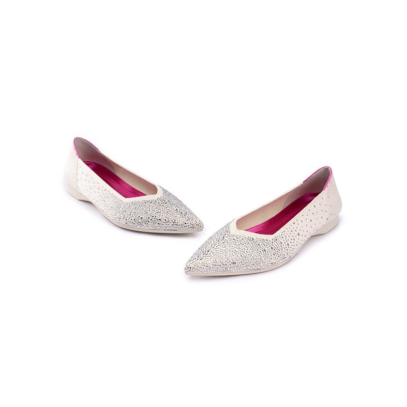 Rhinestone Knit Pointed Toe Ballet Flats – Ultra-Light Slip-On Dress Shoes