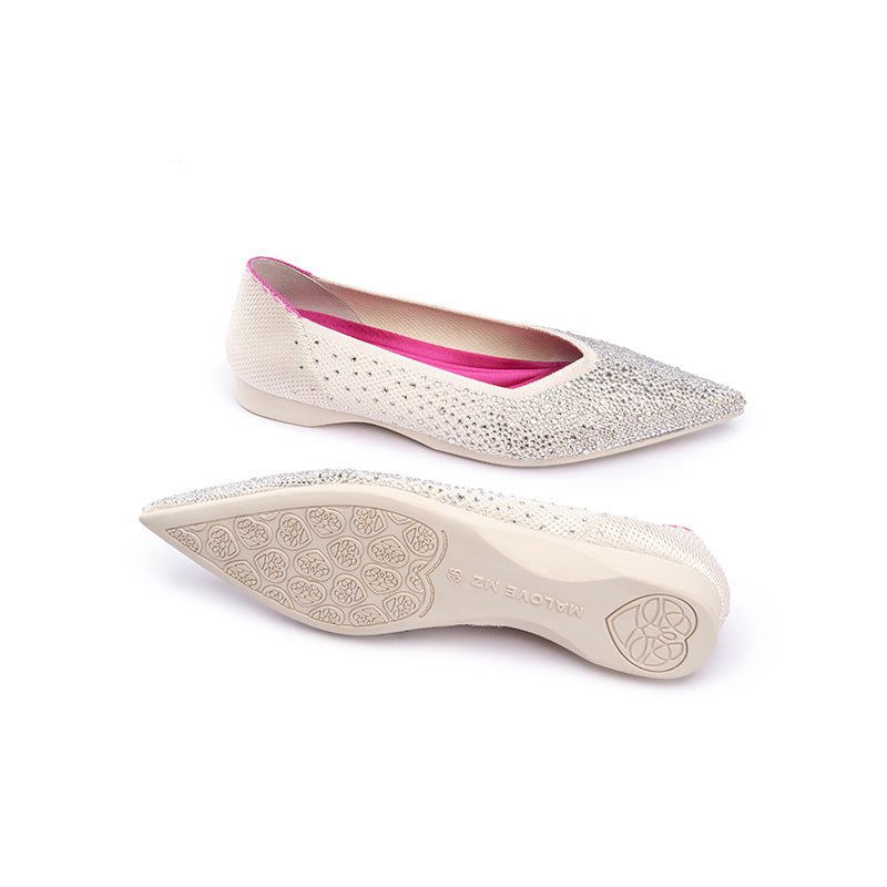 Rhinestone Knit Pointed Toe Ballet Flats – Ultra-Light Slip-On Dress Shoes