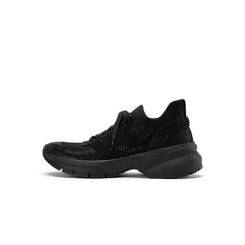Rhinestone Mesh Knit Chunky Platform Sneakers – Breathable Athletic Work Shoes