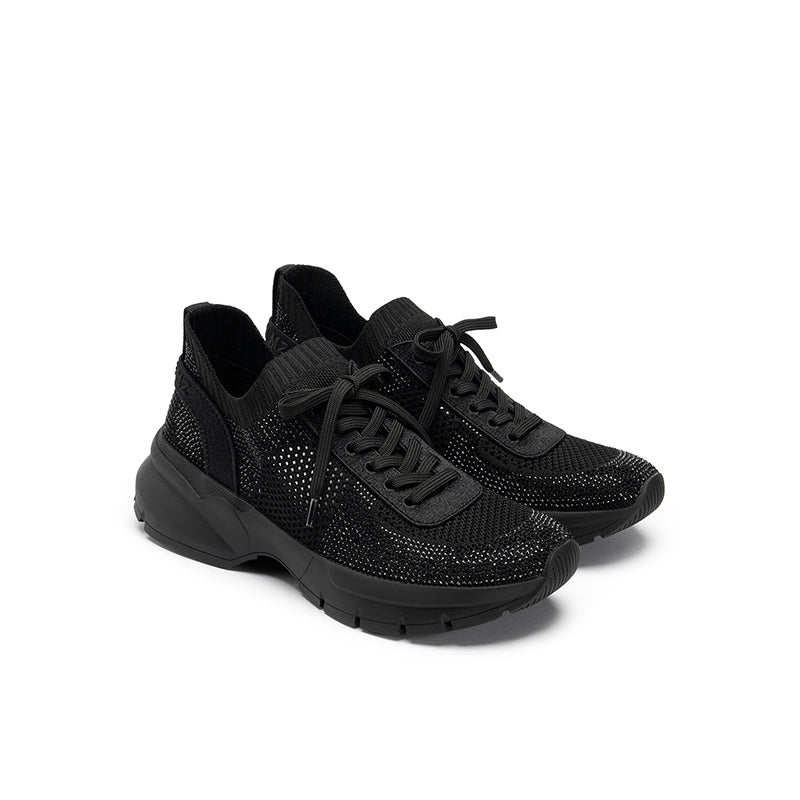Rhinestone Mesh Knit Chunky Platform Sneakers – Breathable Athletic Work Shoes