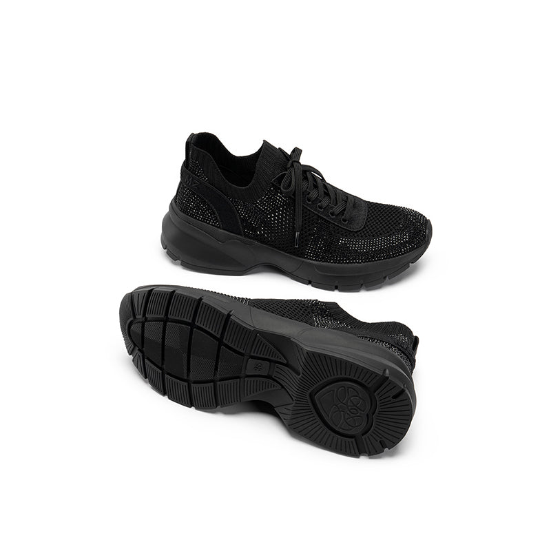 Rhinestone Mesh Knit Chunky Platform Sneakers – Breathable Athletic Work Shoes