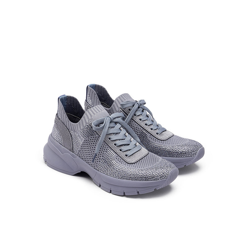 Rhinestone Mesh Knit Chunky Platform Sneakers – Breathable Athletic Work Shoes