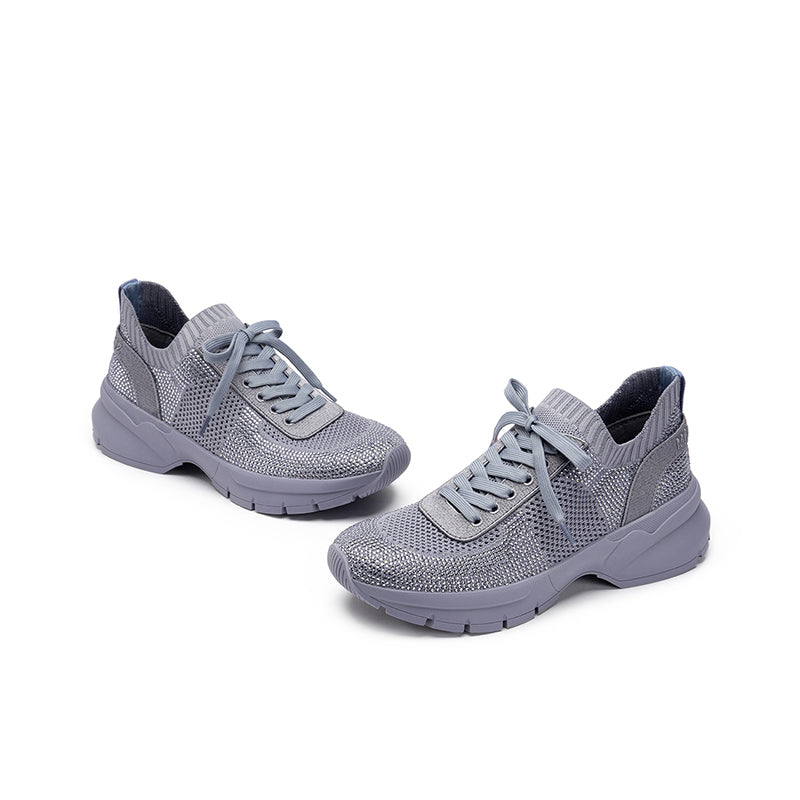 Rhinestone Mesh Knit Chunky Platform Sneakers – Breathable Athletic Work Shoes