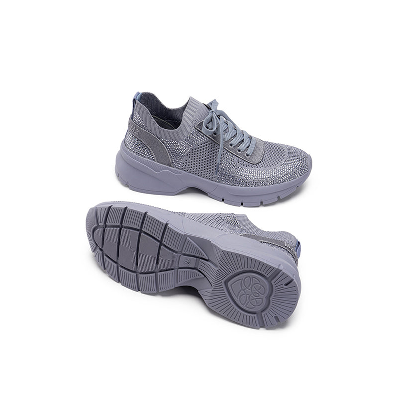 Rhinestone Mesh Knit Chunky Platform Sneakers – Breathable Athletic Work Shoes