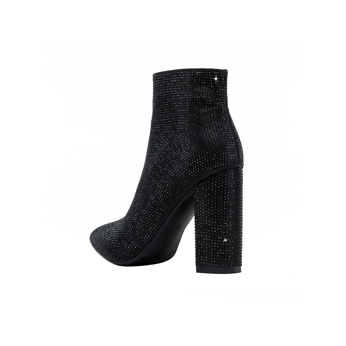 Rhinestone Pointed Toe Ankle Boots with Crystal Block Heel