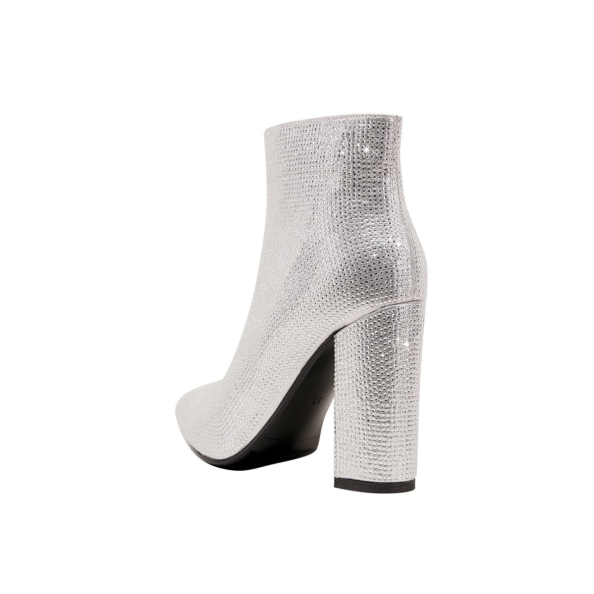 Rhinestone Pointed Toe Ankle Boots with Crystal Block Heel