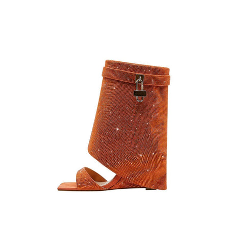 Rhinestone Sculpted Cuff Square Toe Sandal Boots