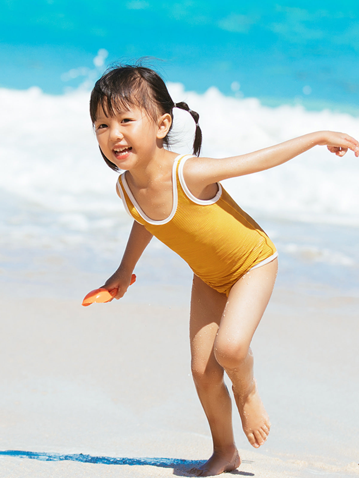 rib knit one piece swimsuit for girls all yellow 2