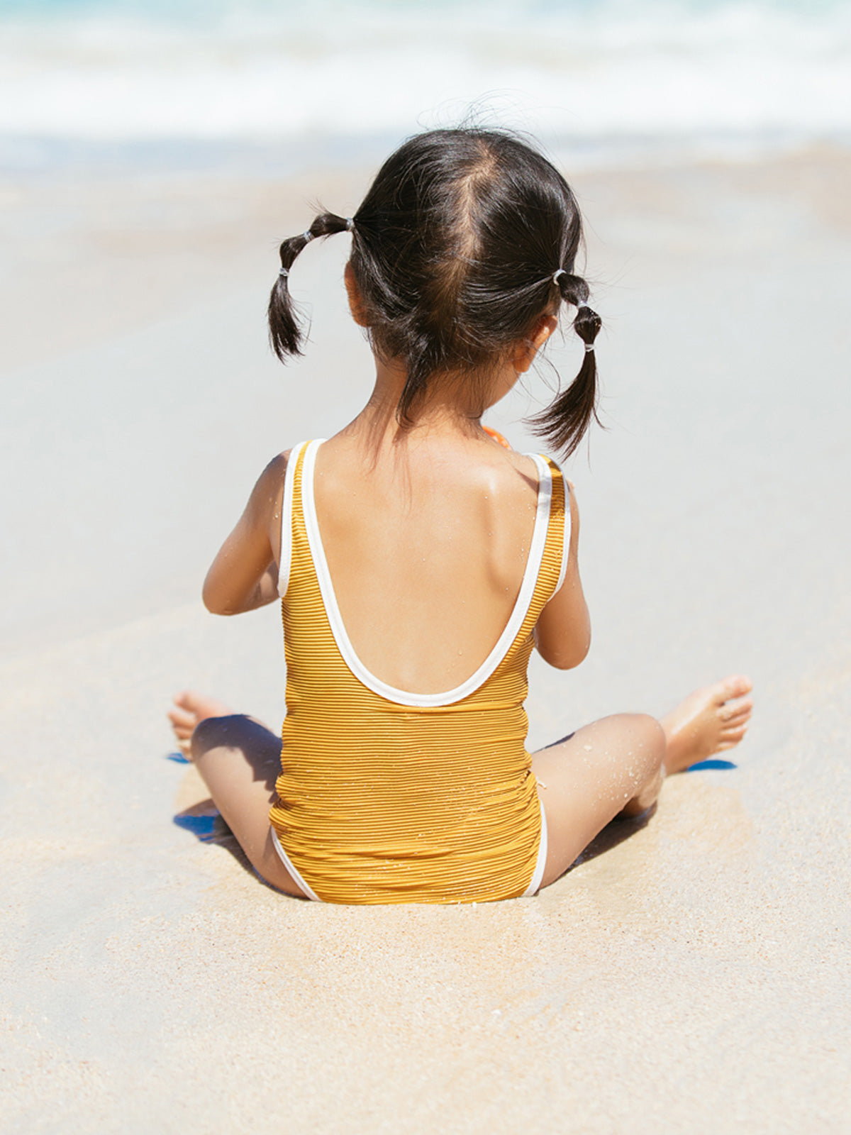 rib knit one piece swimsuit for girls all yellow 3