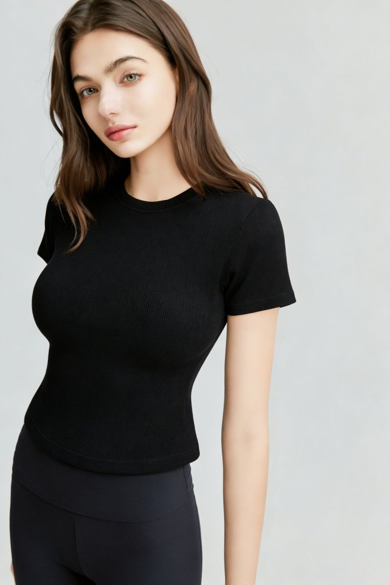 Ribbed Short Sleeve Built - In Padded Bra Crop Top