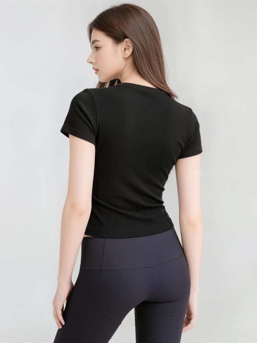 Ribbed Short Sleeve Built - In Padded Bra Crop Top