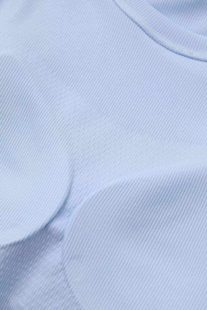 Ribbed Short Sleeve Built - In Padded Bra Crop Top