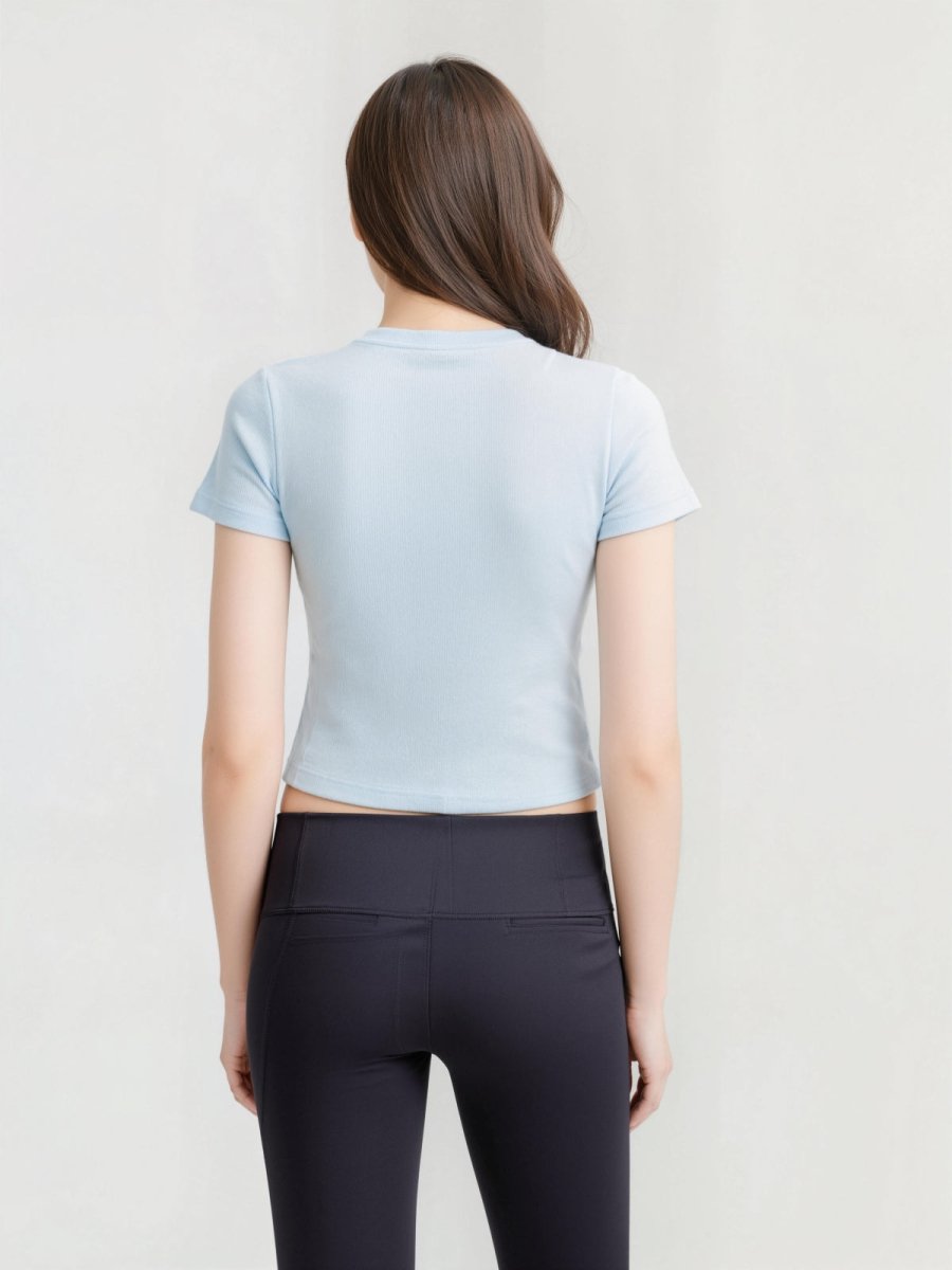 Ribbed Short Sleeve Built - In Padded Bra Crop Top