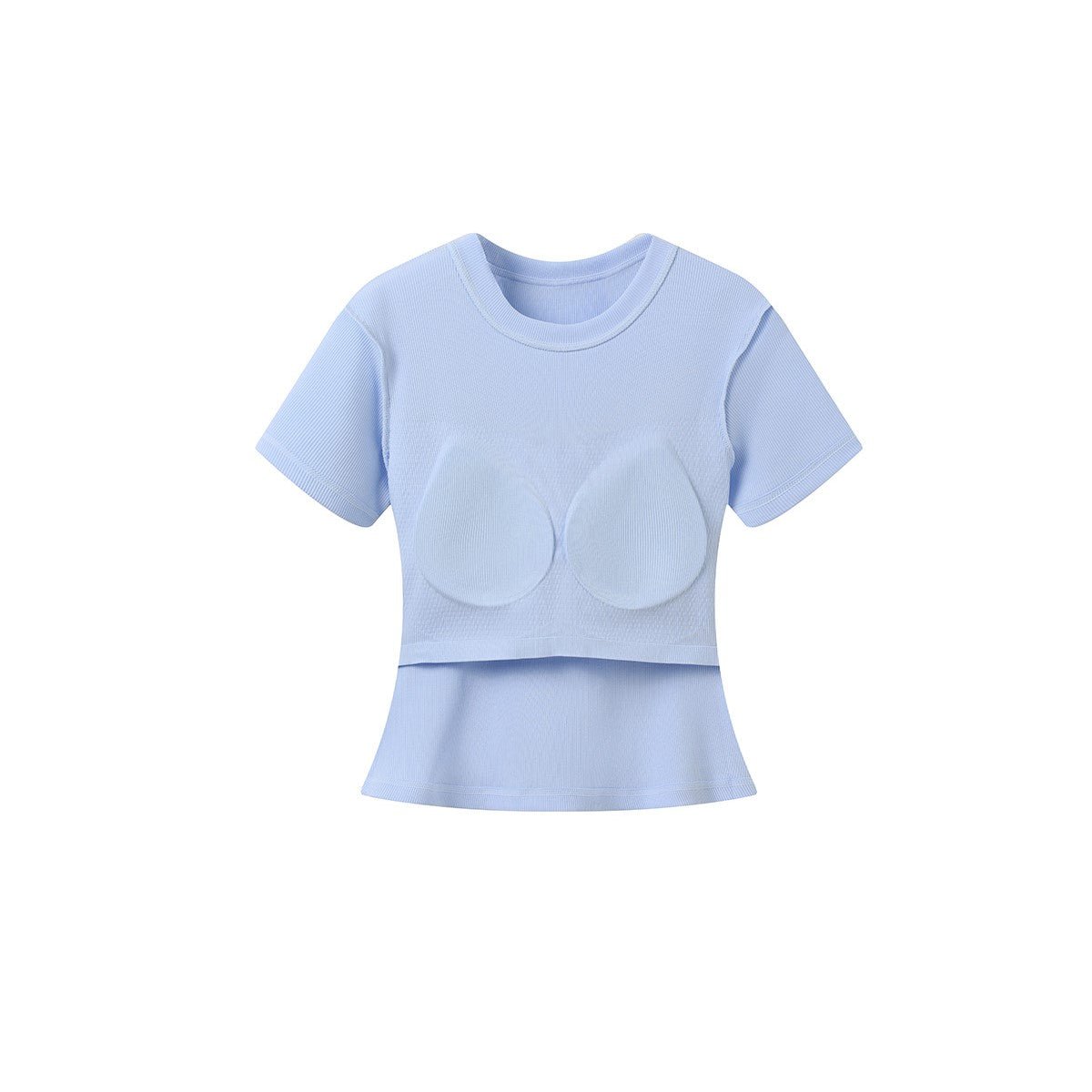 Ribbed Short Sleeve Built - In Padded Bra Crop Top