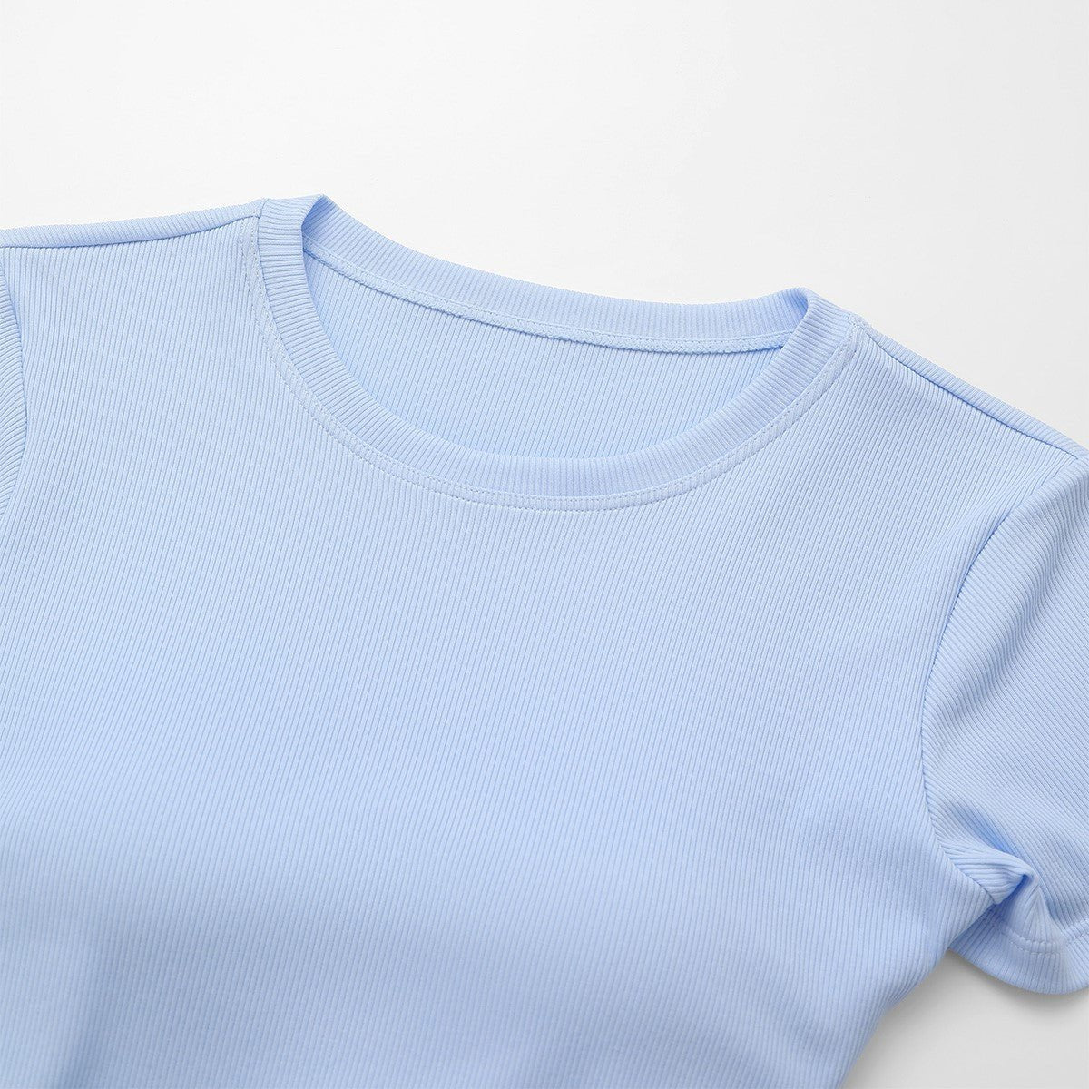 Ribbed Short Sleeve Built - In Padded Bra Crop Top