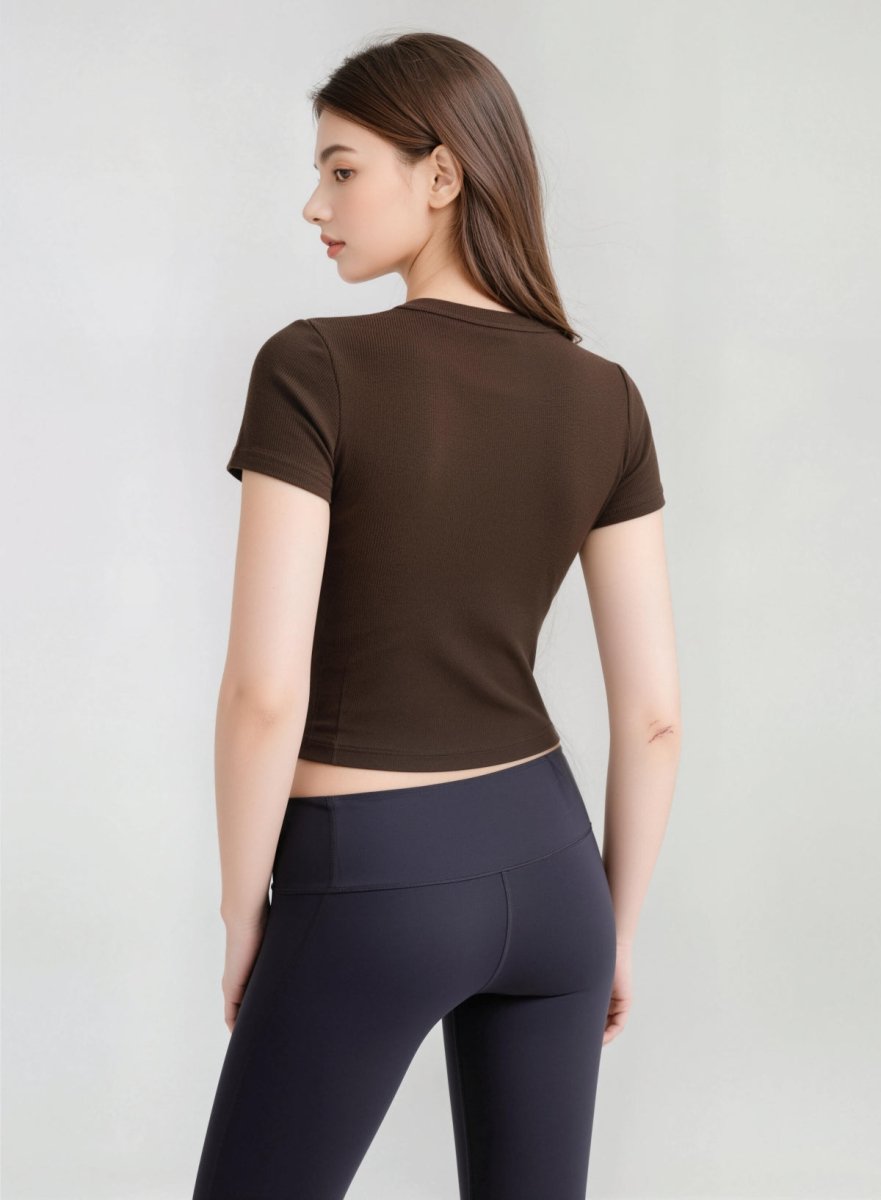 Ribbed Short Sleeve Built - In Padded Bra Crop Top