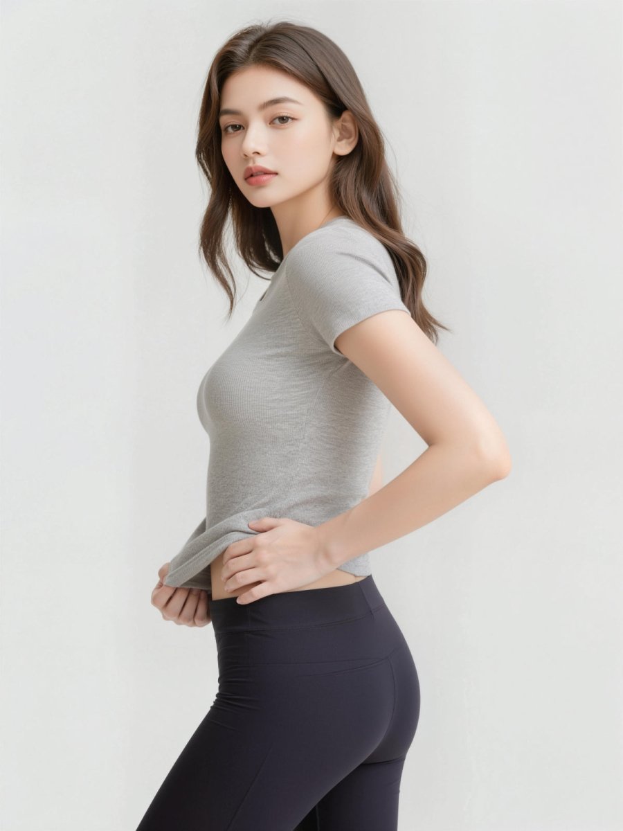 Ribbed Short Sleeve Built - In Padded Bra Crop Top