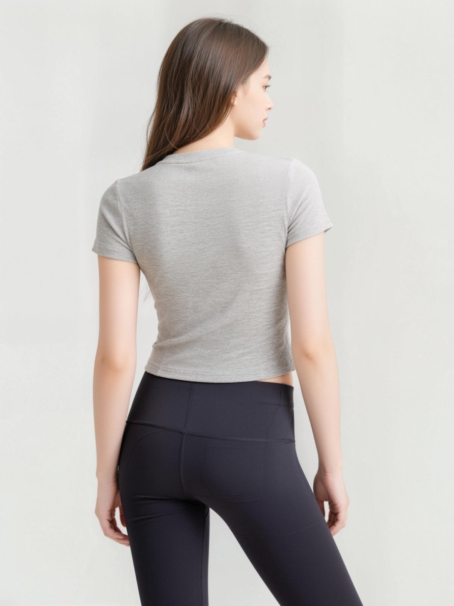 Ribbed Short Sleeve Built - In Padded Bra Crop Top