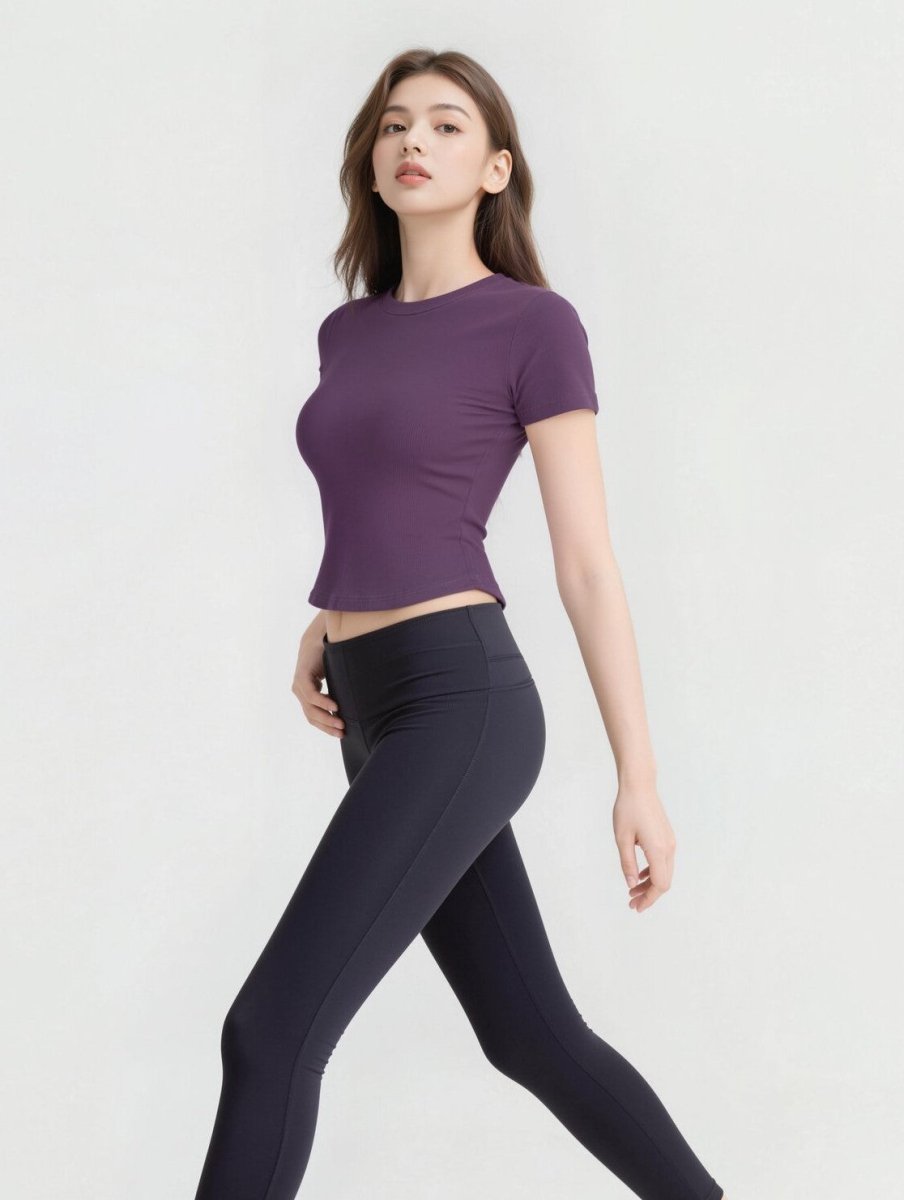 Ribbed Short Sleeve Built - In Padded Bra Crop Top