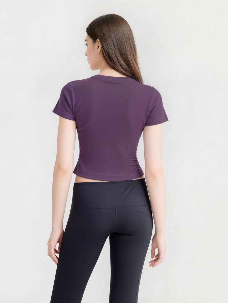 Ribbed Short Sleeve Built - In Padded Bra Crop Top