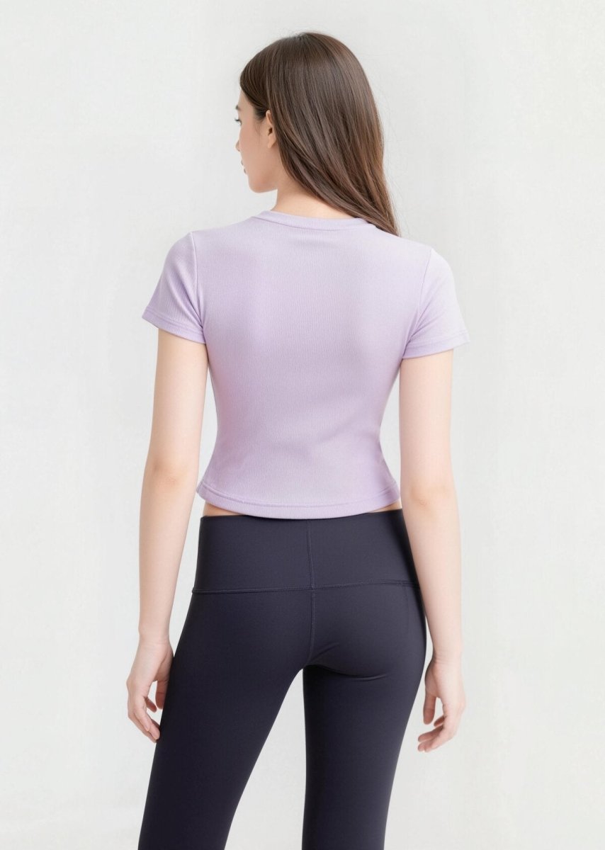 Ribbed Short Sleeve Built - In Padded Bra Crop Top