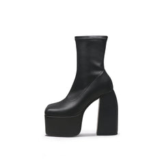 Rising Black Leather Platform Boots