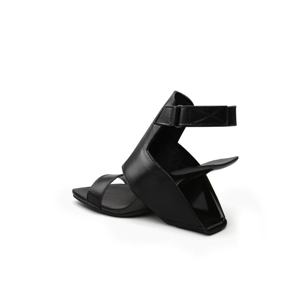 roman ankle strap leather sandals all black 3