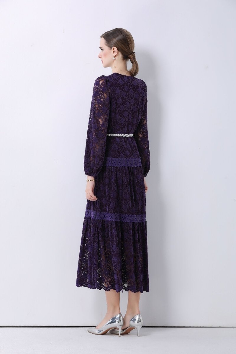 Romantic Floral Lace Tiered Midi Dress