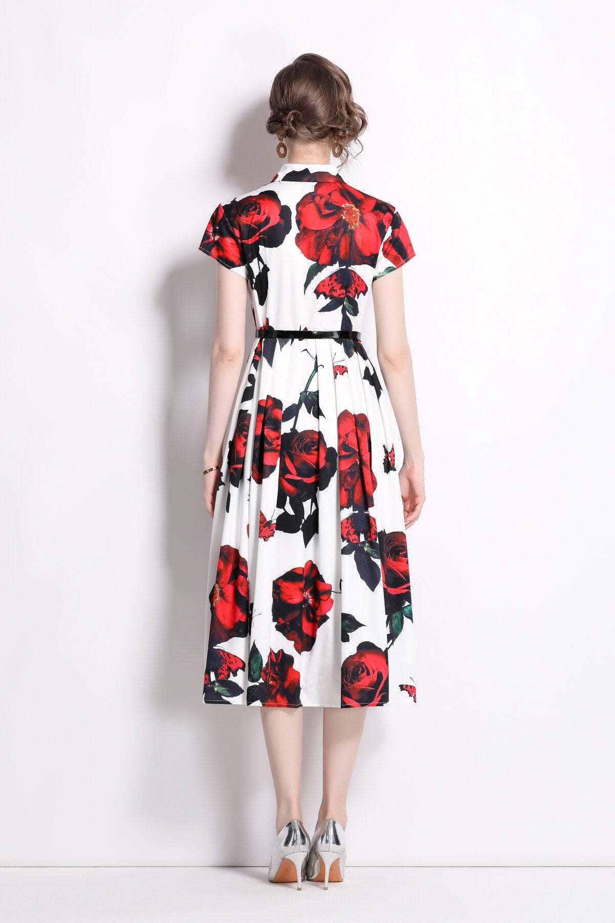 romantic rose lapel collar shirt dress all floral 4