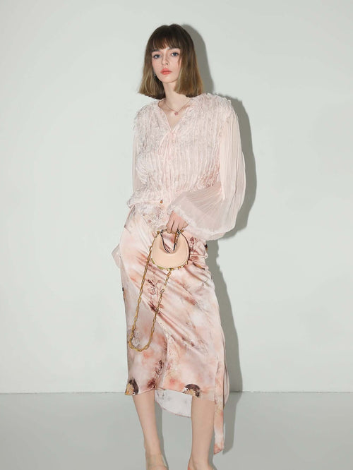 romantic soft pink blouse with bubble sleeves all pink 1