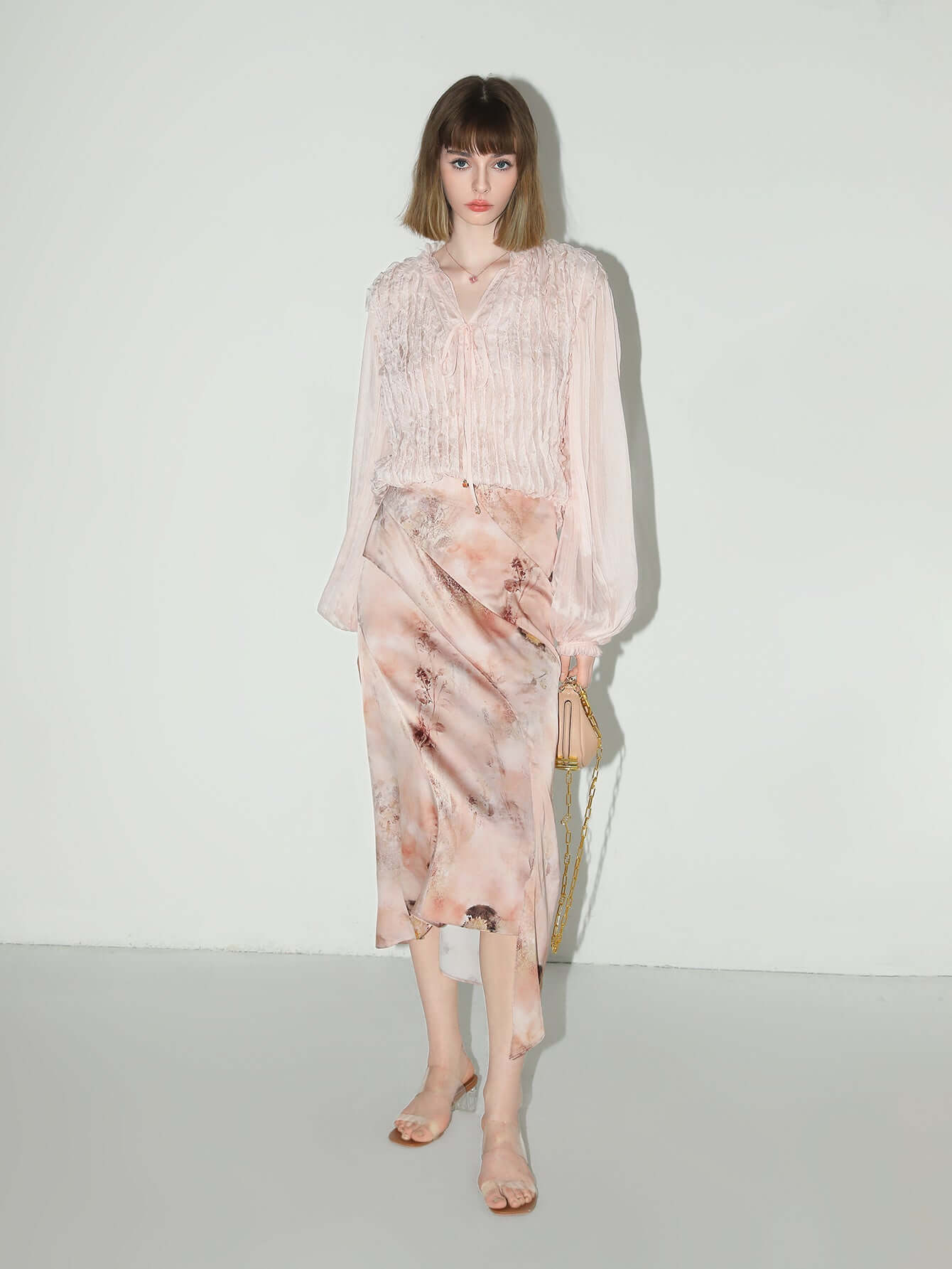 romantic soft pink blouse with bubble sleeves all pink 2