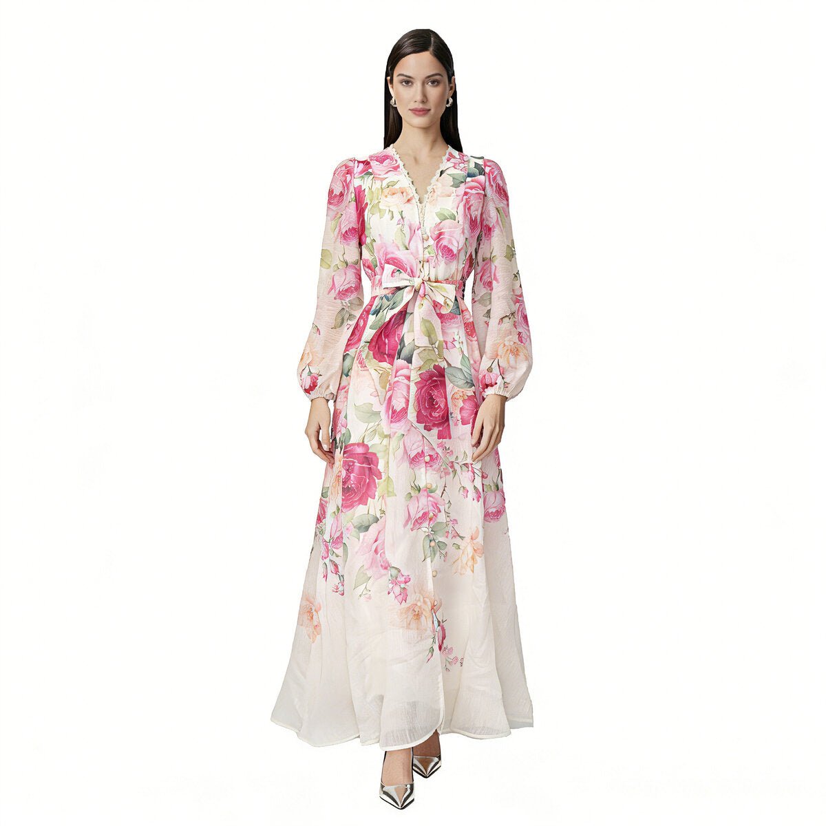 Rose Garden Elegance Floral Maxi Wrap Dress
