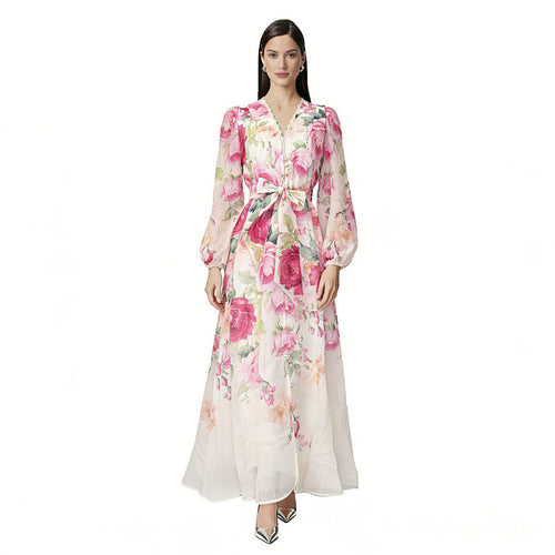 Rose Garden Elegance Floral Maxi Wrap Dress