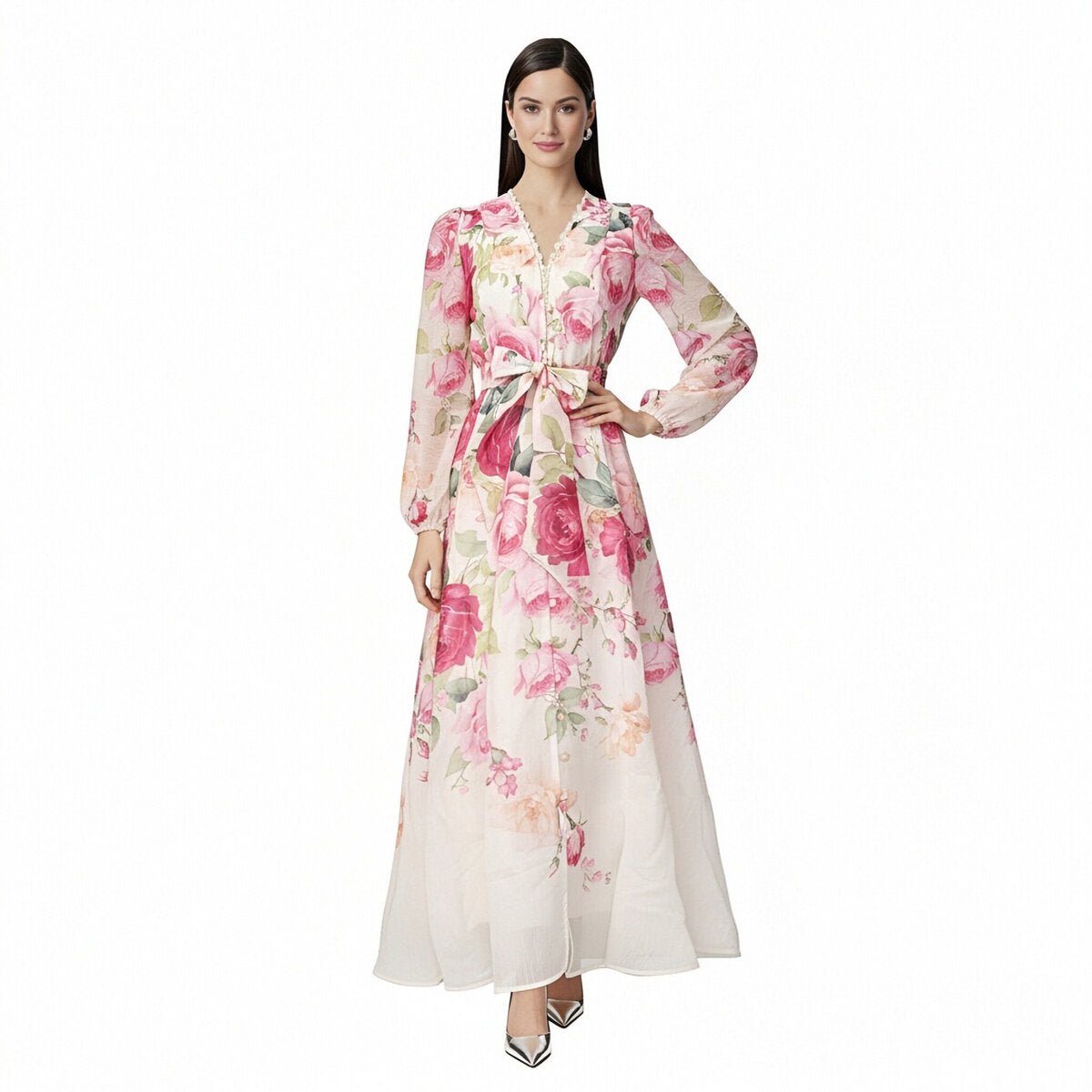 Rose Garden Elegance Floral Maxi Wrap Dress