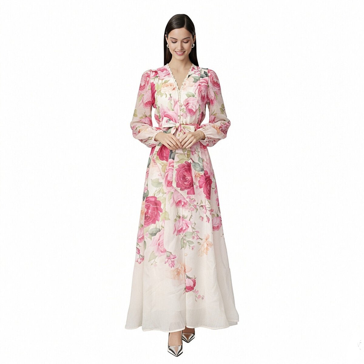Rose Garden Elegance Floral Maxi Wrap Dress