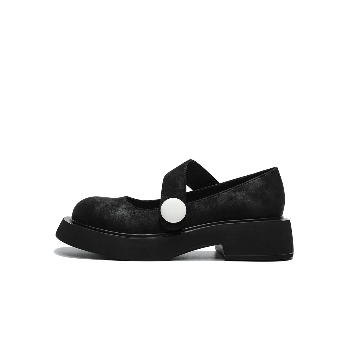round toe low cut platform mary jane shoes all black 1
