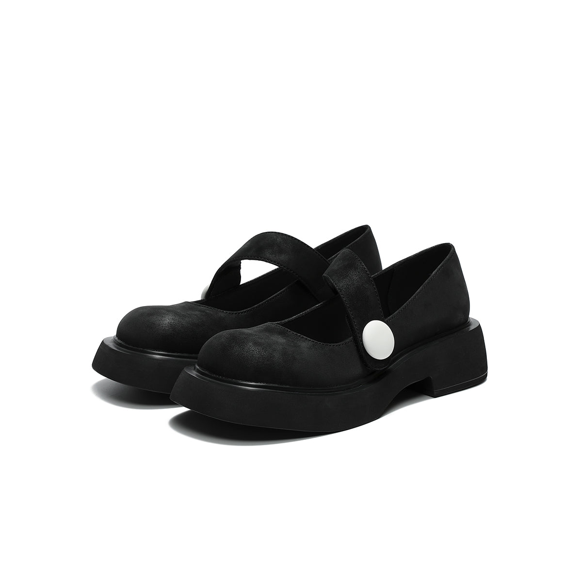 round toe low cut platform mary jane shoes all black 2