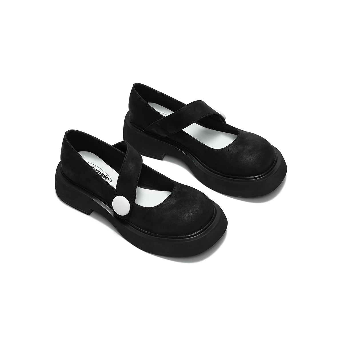 round toe low cut platform mary jane shoes all black 3