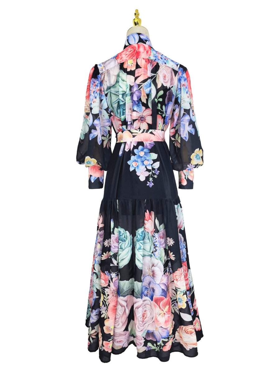 Royal Garden High Neck Floral Chiffon Maxi Dress