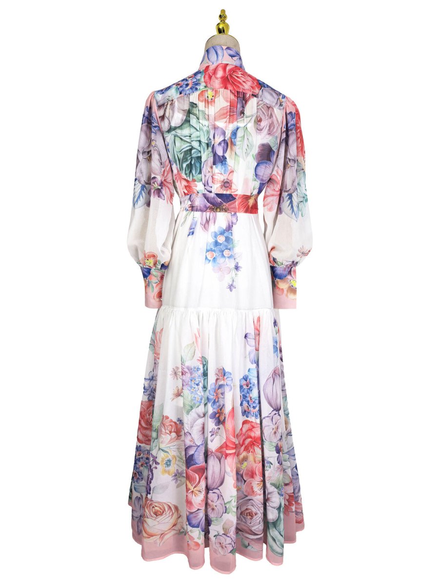 Royal Garden High Neck Floral Chiffon Maxi Dress