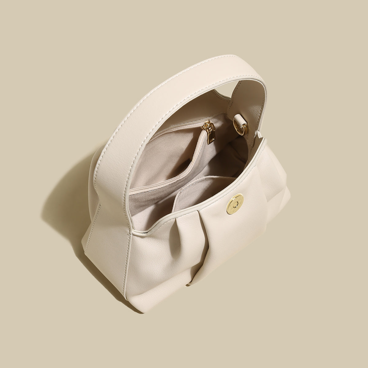 ruched leather handbag ivory 4