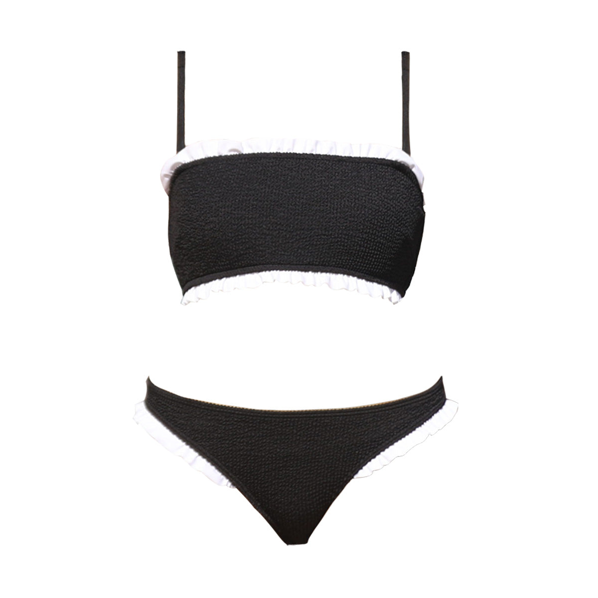 ruffle trim two piece bandeau swimsuit all black 4