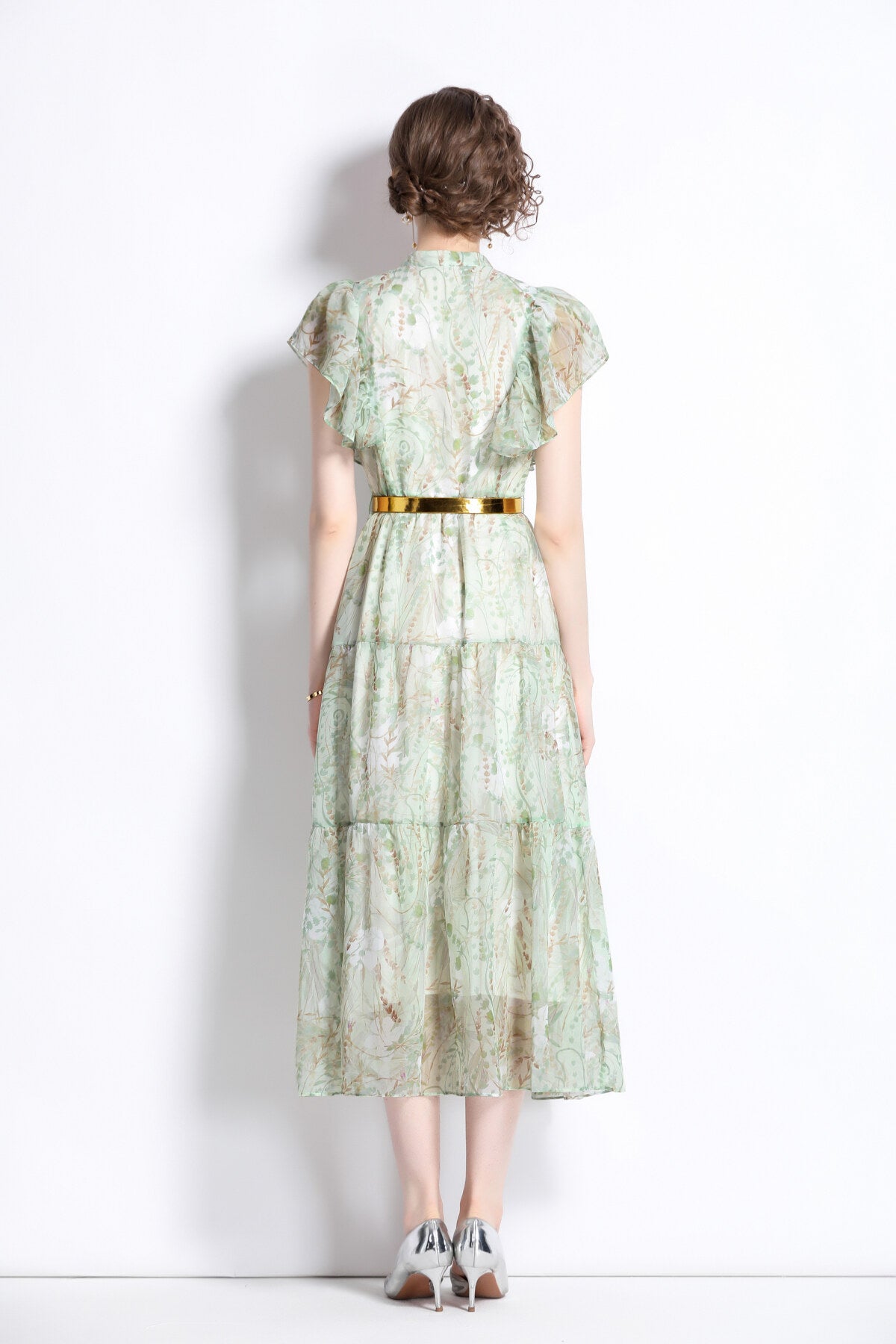ruffled short sleeve belted mint green midi dress all mint 4