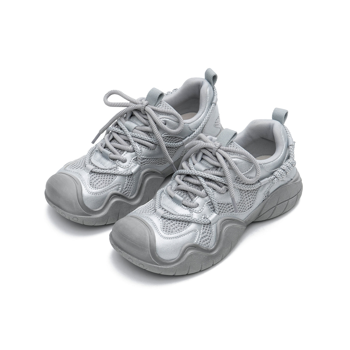 rugged chunky platform sneakers all silver 2