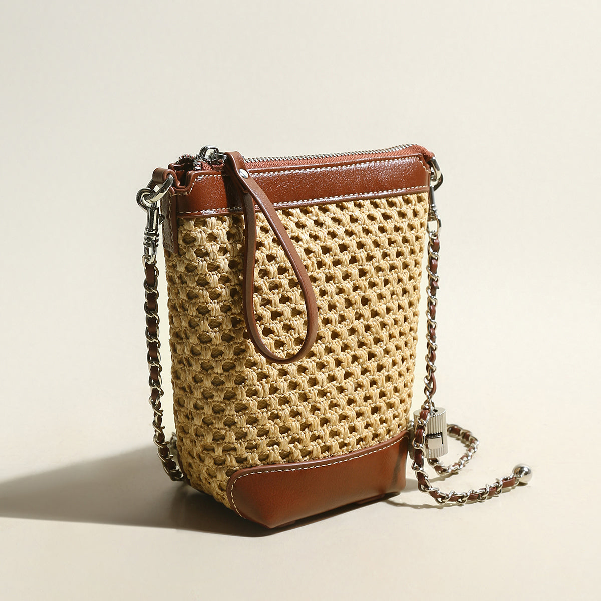 rustic rattan brown bucket bag brown 2