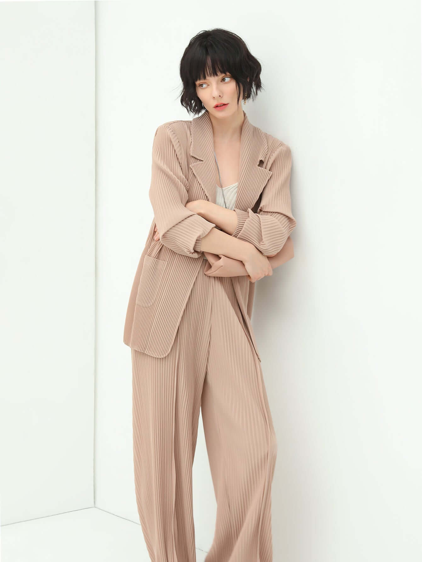 salmon pink pleated blazer all pink 2