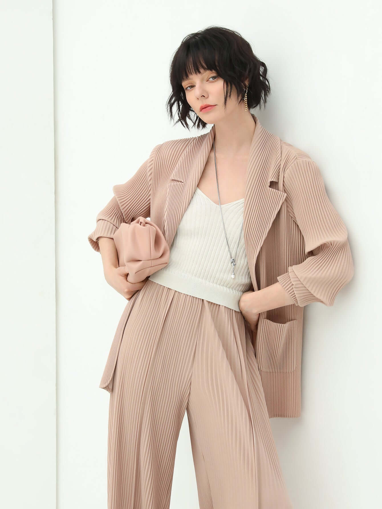 salmon pink pleated blazer all pink 3