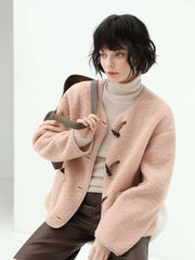 Salmon Pink Retro Plush Fleece Jacket