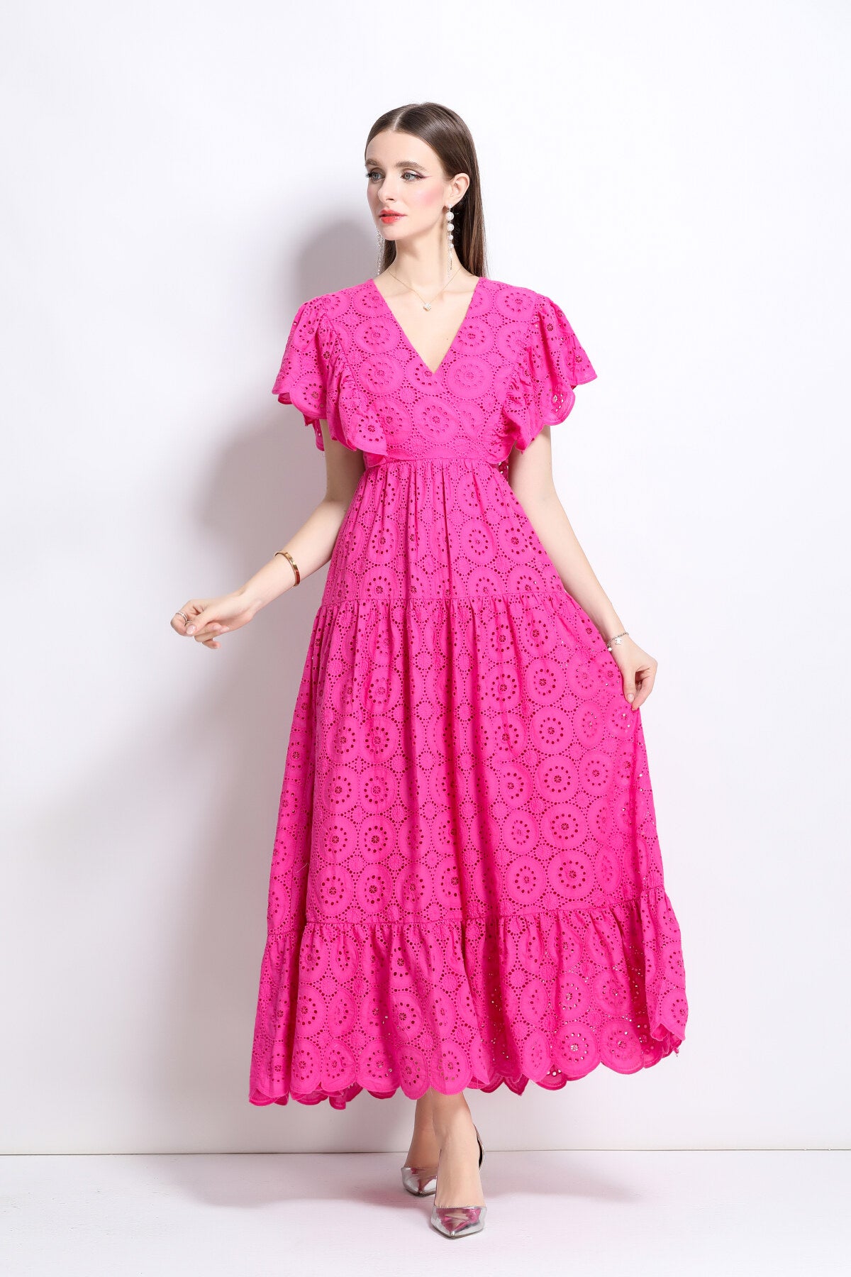 samantha lace cut out ruffle sleeve maxi dress all rose 2
